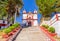 SAN CRISTOBAL DE LAS CASAS, MEXICO, MAY, 17, 2018: Outdoor view of Christian Catholic chapel on a hill with colorful