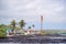 San Cristobal, Galapagos, Ecuador - November 25, 2018: Outdoor view of house building with an antenna located in front