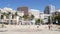 SAN DIEGO, CALIFORNIA USA - 13 FEB 2020: Metropolis urban downtown. Fountain in Horton Plaza Park, various highrise buildings and