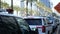 SAN DIEGO, CALIFORNIA USA - 15 JAN 2020: Fire department trucks and Sheriff`s car with emergency sirens parked on Broadway.