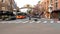 SAN DIEGO, CALIFORNIA USA - 30 JAN 2020: Gaslamp Quarter historic entrance arch sign on 5th avenue. Orange iconic retro trolley,