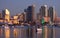 San Diego skyline and harbor at twilight