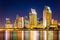 The San Diego skyline at night, seen from Centennial Park, in Co