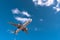 San Diego, USA, 2019. UPS plane in blue sky. Cargo airplane, air delivery