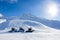 San Domenico, Varzo, Alps, Italy, three snowcats standing still