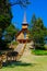 San Eduardo church. A log and stone church