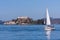 San Francisco Alcatraz Island and Sailboat