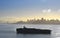 San Francisco Bay City Skyline and Boat Silhouette