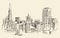 San Francisco, big city architecture, vintage engraved illustration, hand drawn, sketch,