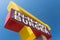 SAN FRANCISCO, CALIFORNIA: Close up of an In-N-Out Burger sign in Fisherman`s Wharf, artistic angle. This fast food