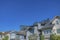 San Francisco California houses with gray and blue walls against clear sky