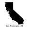 San Francisco on California State Map. Detailed CA State Map with Location Pin on San Francisco Bay Area City. Black silhouette ve