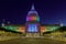 San Francisco City Hall illuminated in rainbow colors for the Pride Parade.