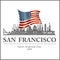 San Francisco city skyline detailed silhouette on USA flag. Vector illustration.