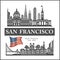 San Francisco city skyline detailed silhouette on USA flag. Vector illustration.