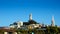 San Francisco Coit tower on Telegraph hill and Transamerica building with clear summer sky