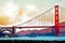 San Francisco Golden Gate Bridge - Architecture City Bay Landscape Illustration - Colorful Abstract Art Drawing
