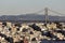 San Francisco hillside homes and Bay Bridge.