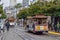 San Francisco Historical Cable Car arriving in the Fisherman& x27;s Wharf District