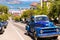 San Francisco Hyde Street and vintage car with Alcatraz