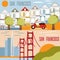 San Francisco landmarks horizontal flat design vector