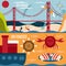 San Francisco landmarks , seafood and kite surfing horizontal