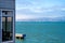 San Francisco Pier with Alcatraz island prison and Golden gate bridge in the background