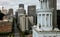 San Francisco skyline with historic Ferry Building at famous Embarcadero street on cloudy day, USA