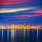 San Francisco sunset skyline California bay water reflection