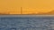 San Francisco sunset skyline in California with reflection in bay water