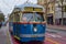 San Francisco Tramway Arriving at Station on Market Street in the Financial District