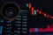 SAN FRANCISCO, US - 9 May 2019: A Graph of Decreasing Trend of REPO Cryptocurrency. The Illustration of Red Candles Bar Falling