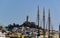 San Francisco, USA - August 13, 2018, view of the city of San Francisco from the pier through the masts of yachts, in the