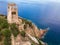 San Gemiliano tower fortress on the rocky coast on the blue sea. Sardinia, Italy. City of Arbatax