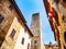 San Gimignano towers. Street view, Tuscany, Italy.