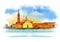 San Giorgio island, Venice, Italy. Watercolor sketch