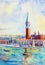 San Giorgio Maggiore island, Venice, Italy. Watercolor painting