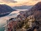 San Giovanni Castle - St. Ivan Fortress and Old Town of Kotor in Montenegro in the Bay of Kotor. View from above by drone