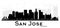 San Jose California City skyline black and white silhouette.
