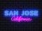 San jose neon in line art style on black background. Travel background. Vector illustration digital design