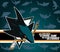 San Jose Sharks vector logo isolated on blue-green teel background.NHL.