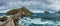 San Juan de Gaztelugatxe Church and ocean wide panorama