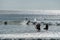 San Juan del Sur, Nicaragua- January 19, 2018: Playa Maderas, touristic surf spot in Nicaragua. Panoramic view with surfers around