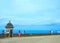 San Juan, Puerto Rico - May 08, 2016: The people making photos at large outer wall with sentry box of fort San Cristobal