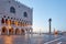 San Marco square with Doge palace and column with lion statue in Venice, Italy