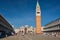 San Marco square and St Mark`s Basilica and Campanile di San Marco in Venice, Italy