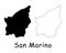San Marino Country Map. Black silhouette and outline isolated on white background. EPS Vector