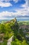 San Marino, medieval tower on a rocky cliff and panoramic view of Romagna