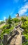 San Marino, medieval tower on a rocky cliff and pathway