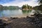 San Martin de los Andes, lake and transparent waters, white sand beaches with trees